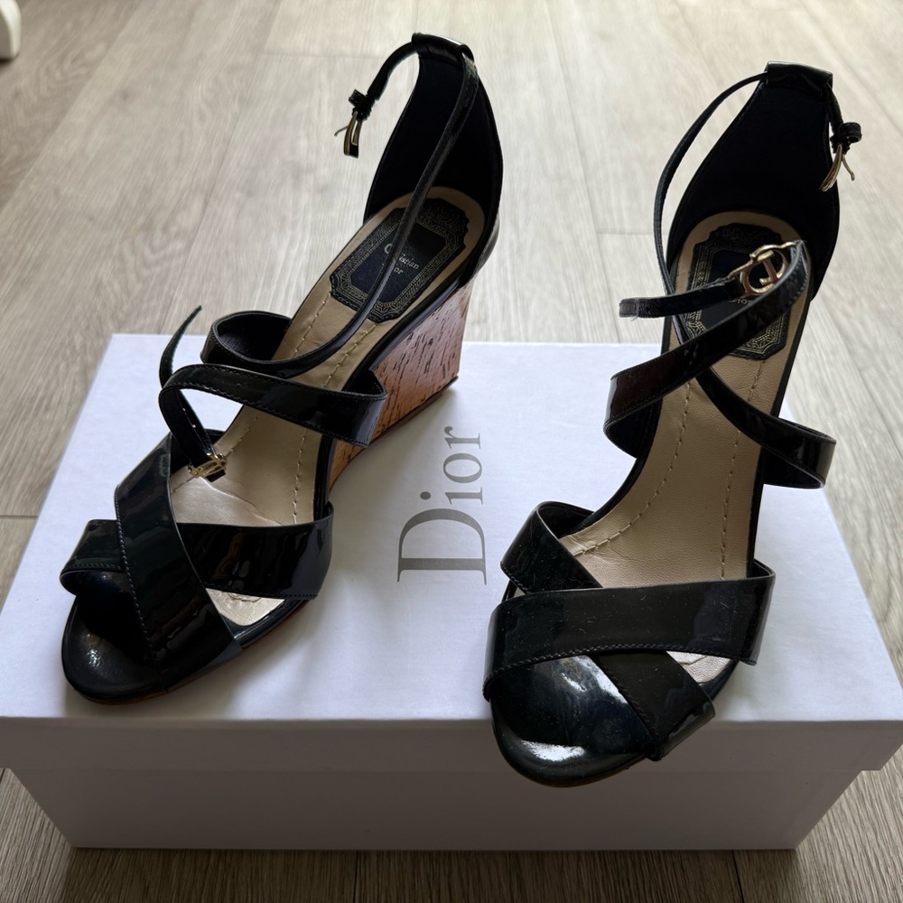 Dior Navy Blue Wedge Shoes with Elegant Design